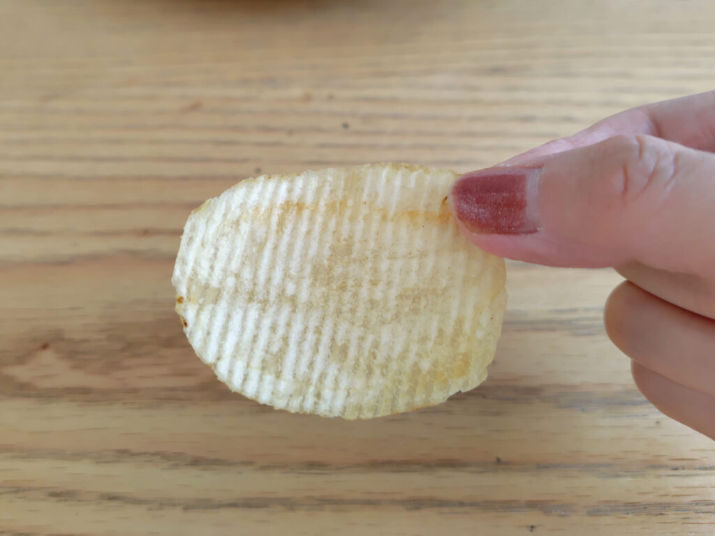 1枚手でつまんだポテトチップス